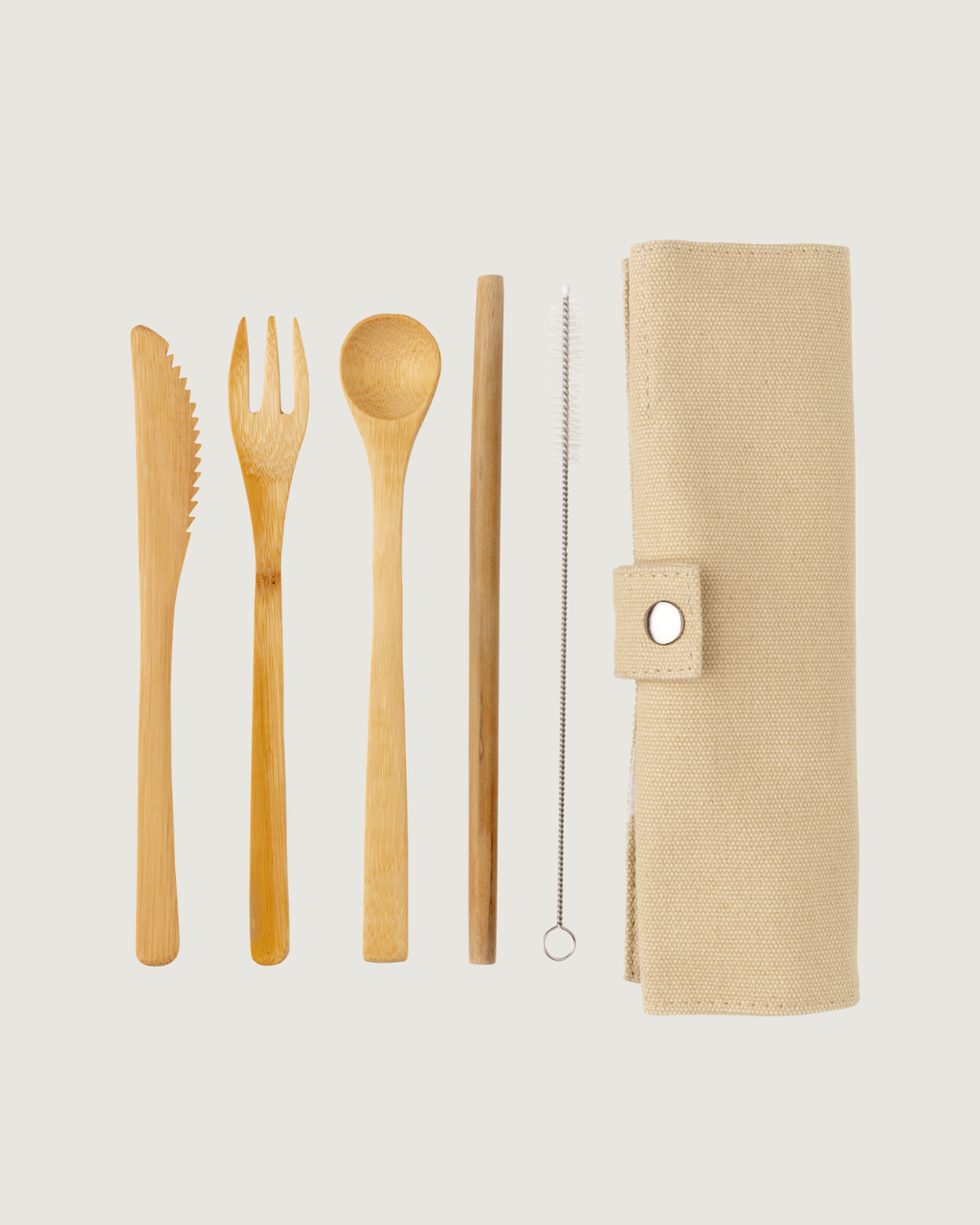 Conjunto de talheres de viagem reutilizáveis em bambu