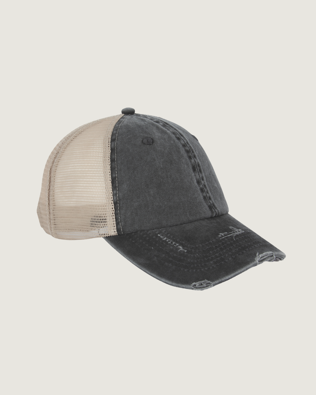 Boné trucker eco-responsável com efeito rasgado unissexo