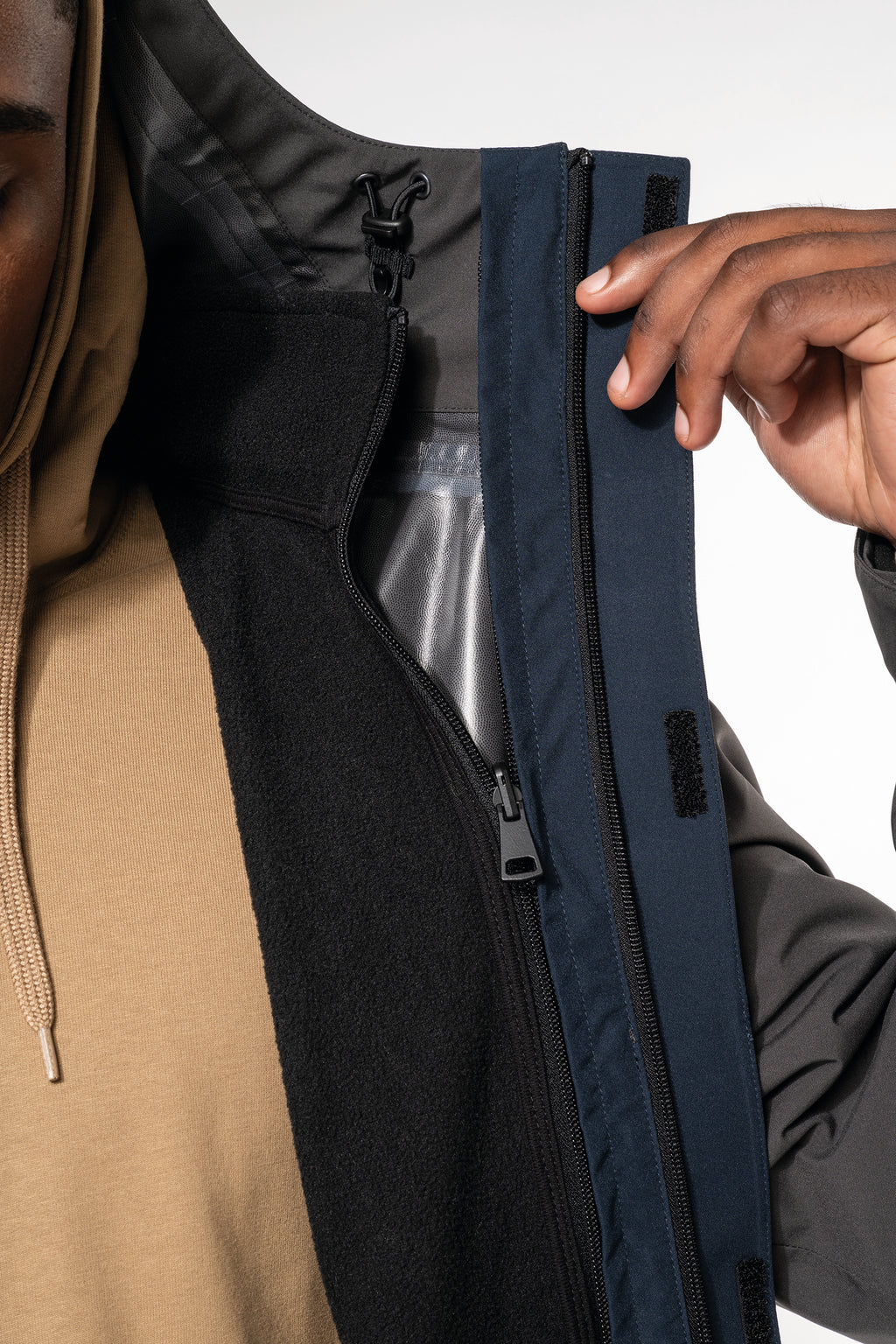 Parka 3 em 1 impermeável com capuz bicolor unissexo