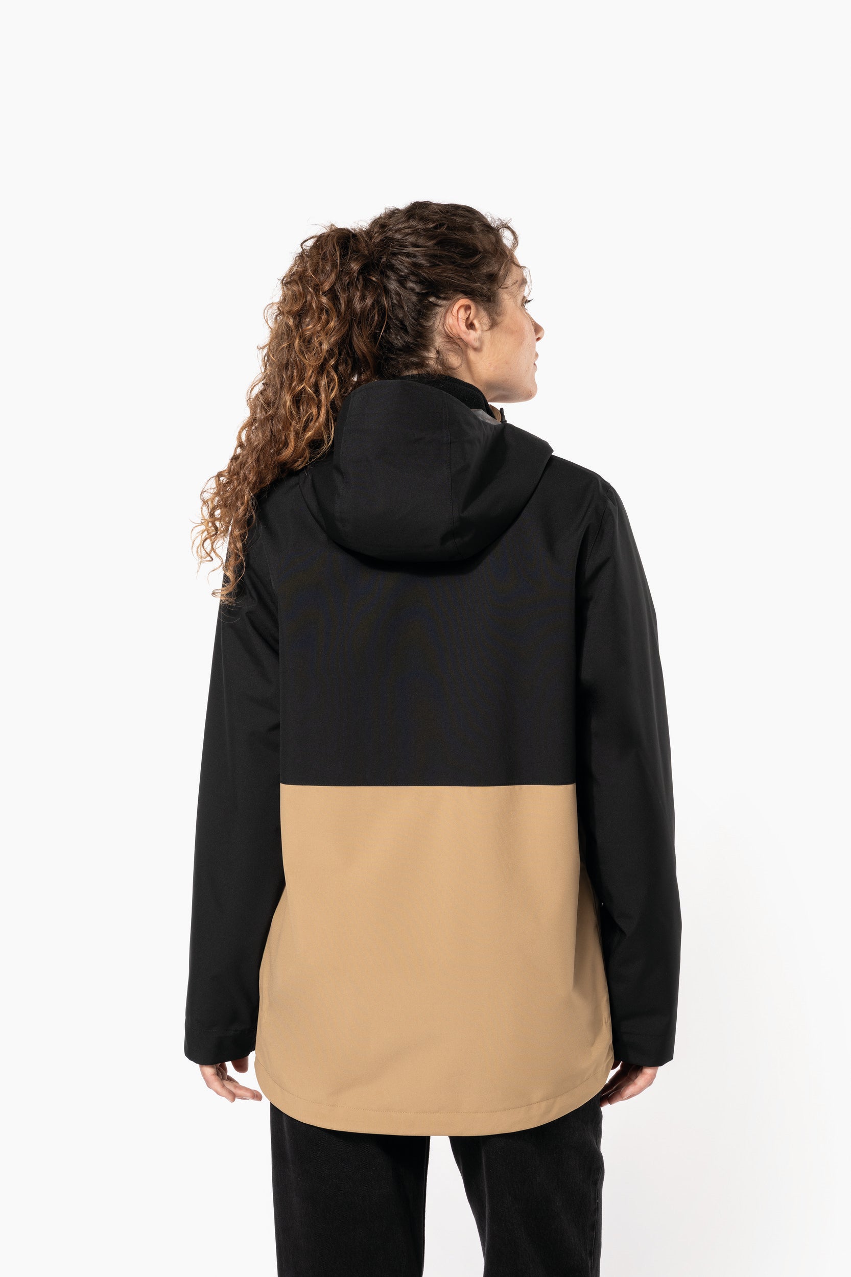 Parka 3 em 1 impermeável com capuz bicolor unissexo