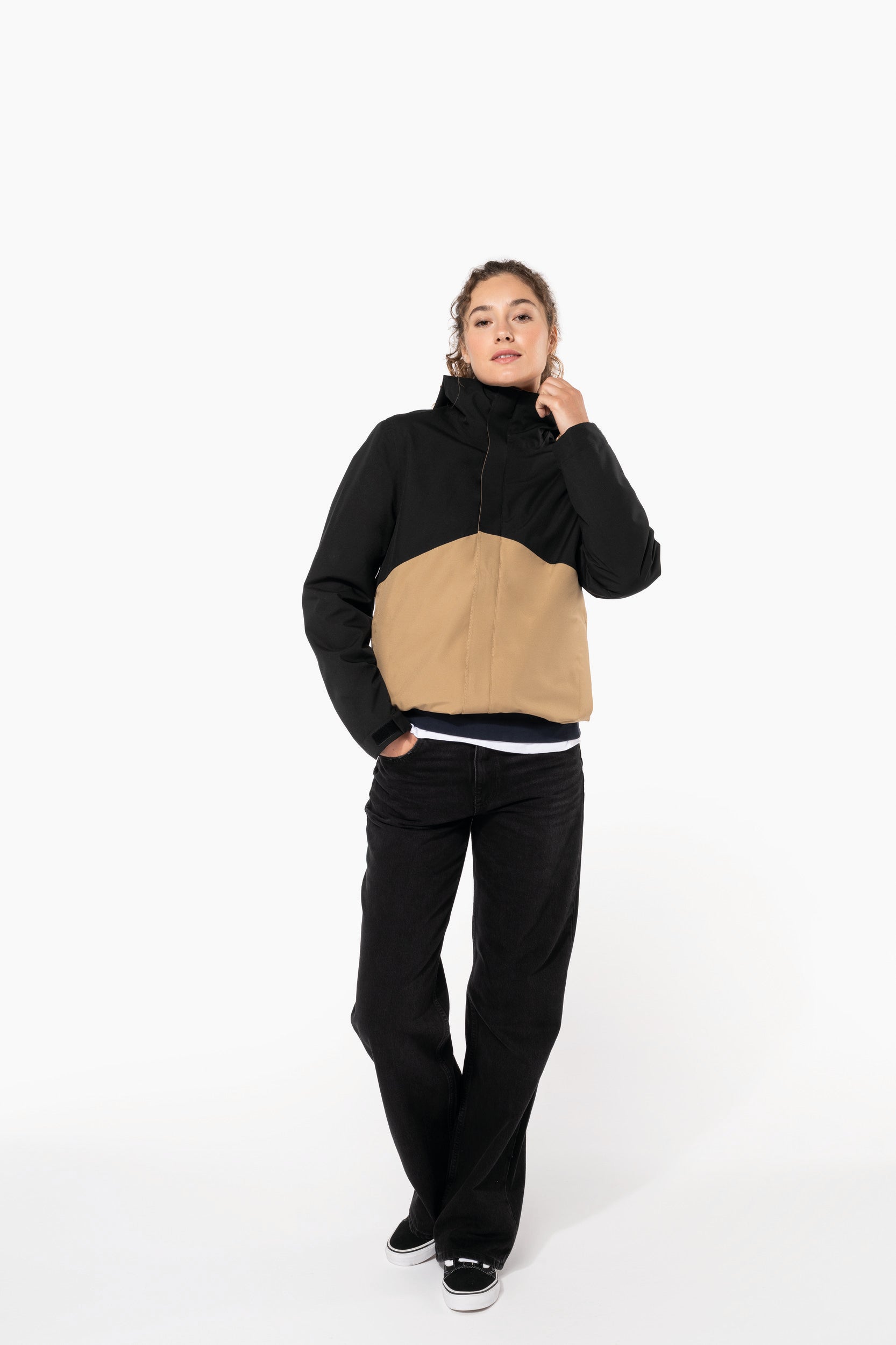 Parka 3 em 1 impermeável com capuz bicolor unissexo