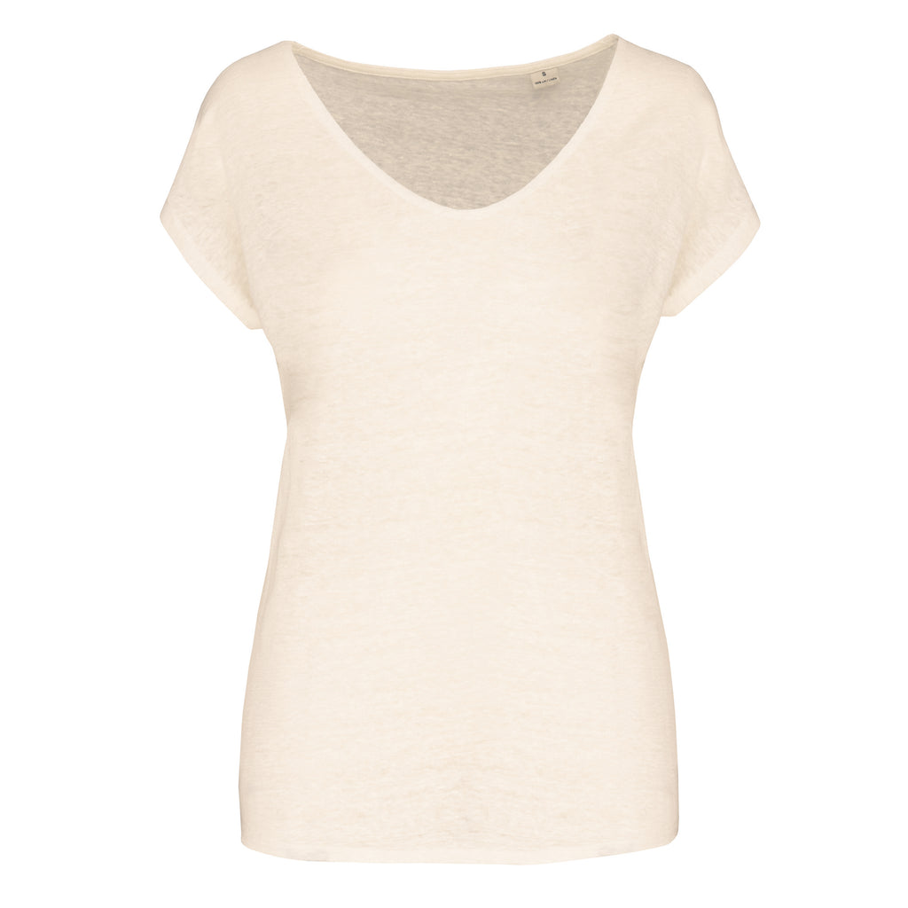 T-shirt em linho decote V de senhora