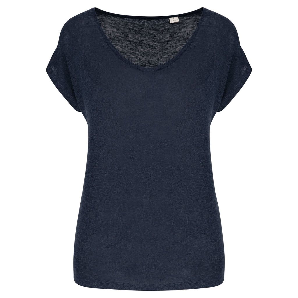 T-shirt em linho decote V de senhora