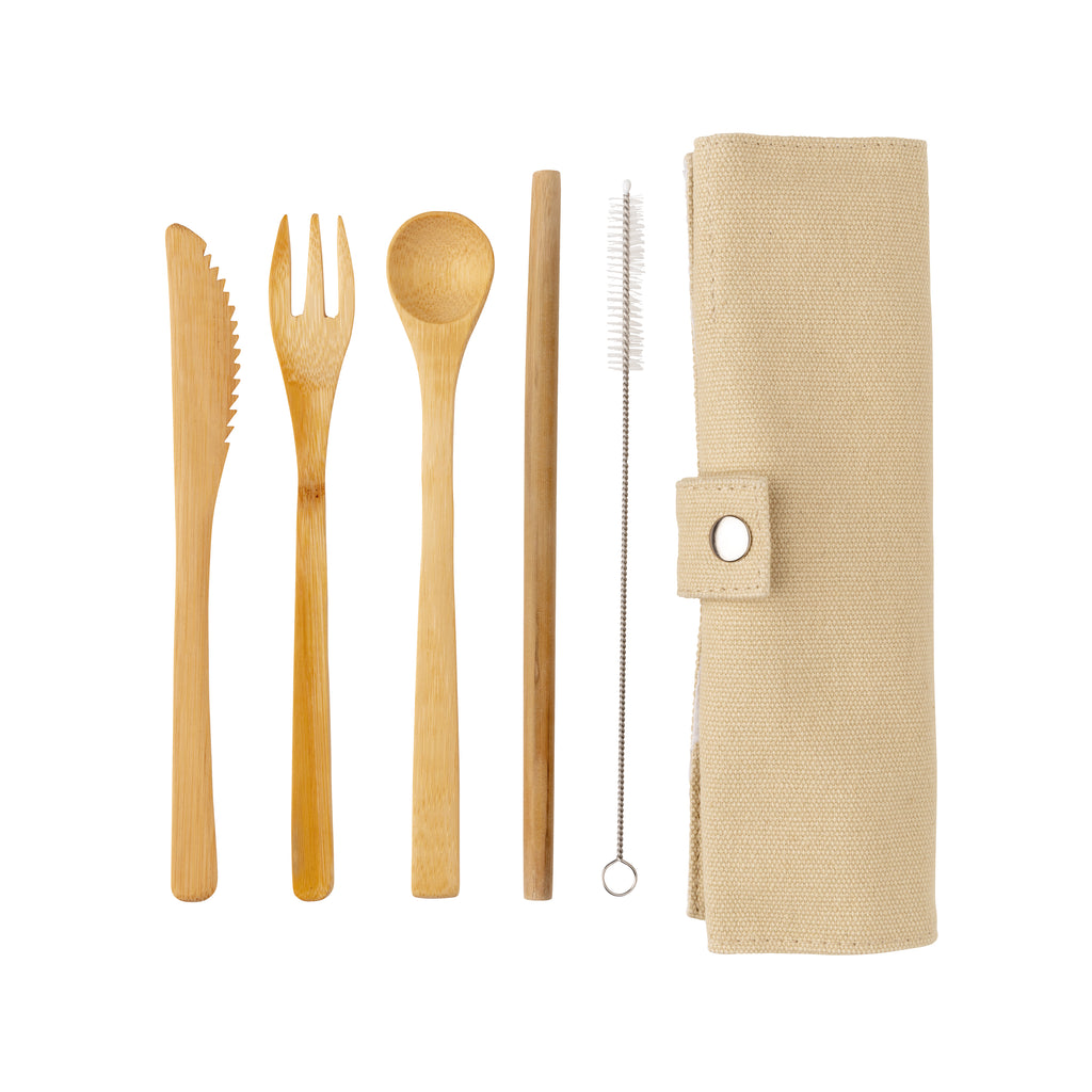 Conjunto de talheres de viagem reutilizáveis em bambu