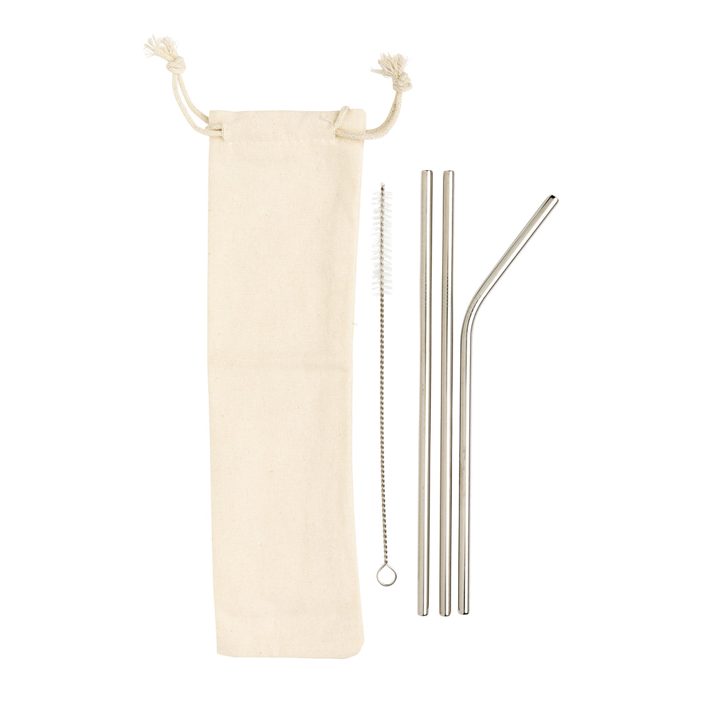 Conjunto de 3 palhinhas reutilizáveis em aço inoxidável