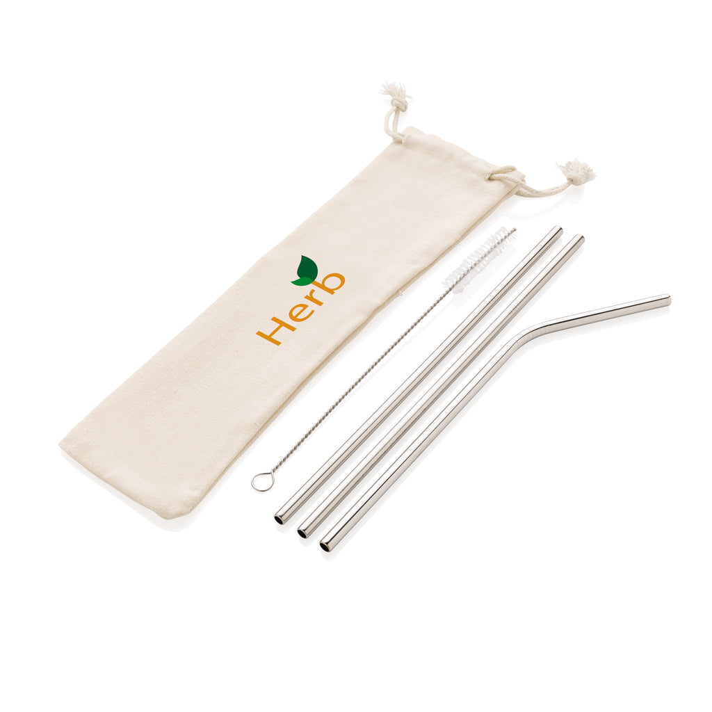 Conjunto de 3 palhinhas reutilizáveis em aço inoxidável